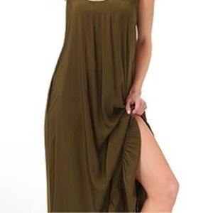 Buenos Ninos Spaghetti Strap Army Green Maxi Dress with Pockets - Small NWT
